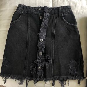 Carmar/LF Black Distressed Denim Mini Skirt